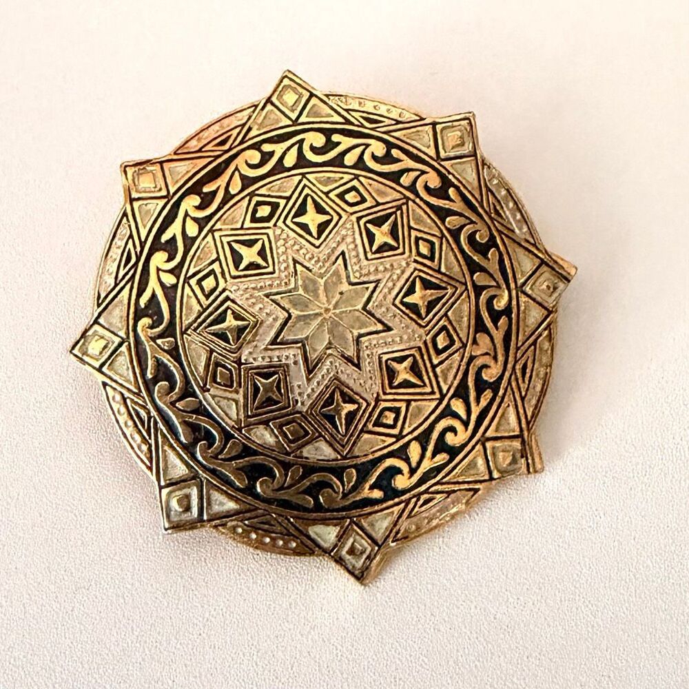 Vintage Toledo Damascene Star Brooch, Spain